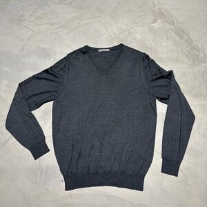 Falconeri Men's SZ L Wool Silk Grey Sweater Size Large V Neck Pullover Preppy